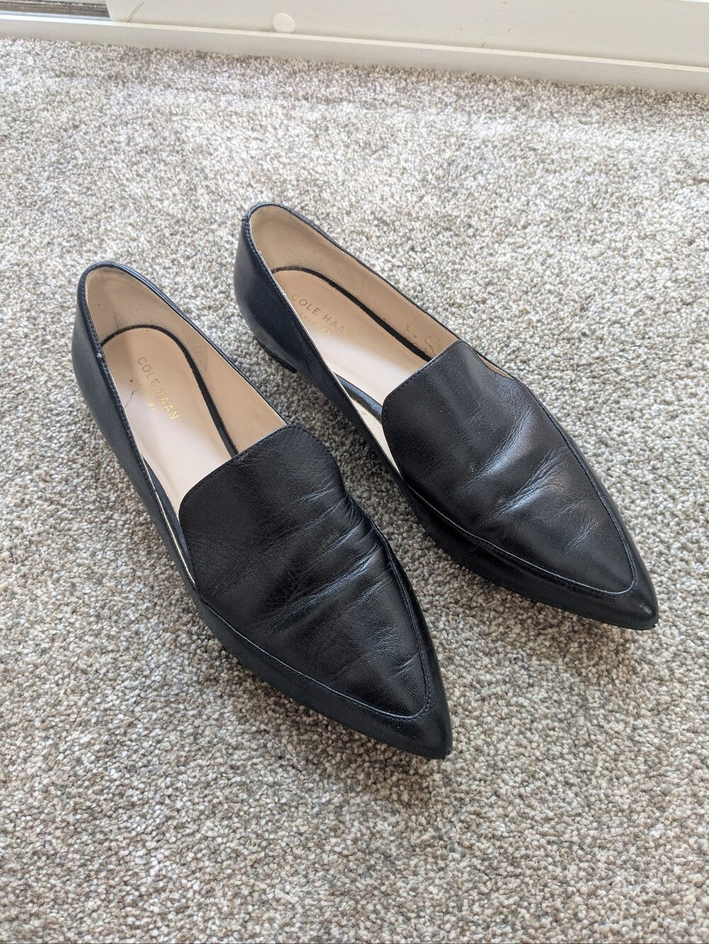 Cole Haan Black Leather Pointed Toe Flats Shoes 8.5
